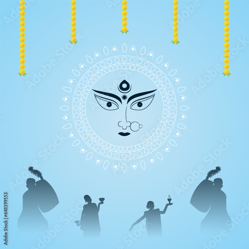 Goddess Maa Durga Face in Happy Durga Puja, Dussehra, and Navratri Celebration Concept for Web Banner, Poster, Social Media Post, and Flyer Advertising, Durga Puja.Happy Durga Puja, Festival, Ad,post,