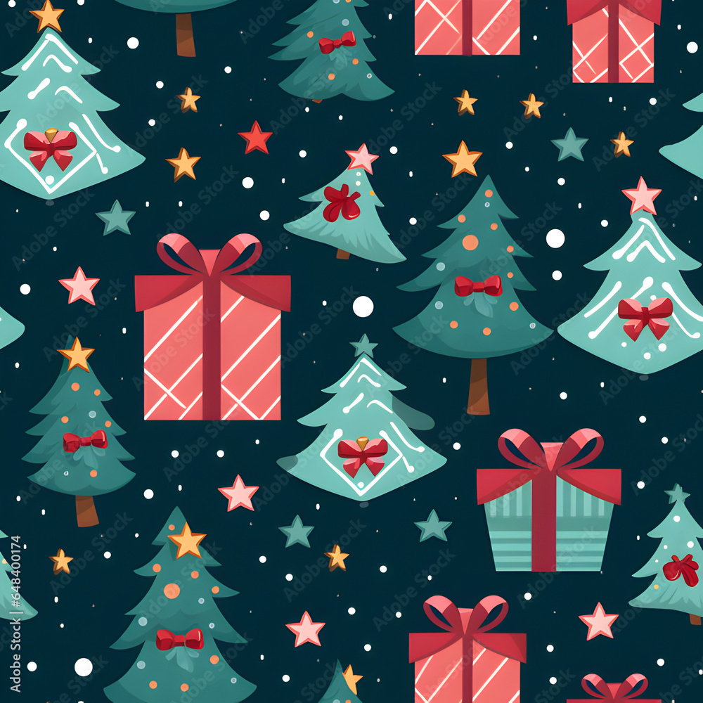 seamless pattern christmas elements,giftbox,sock,ribbon,toffy,pine,vector graphic. seamless pattern christmas elements,giftbox,sock,ribbon,toffy,pine,vector graphic.