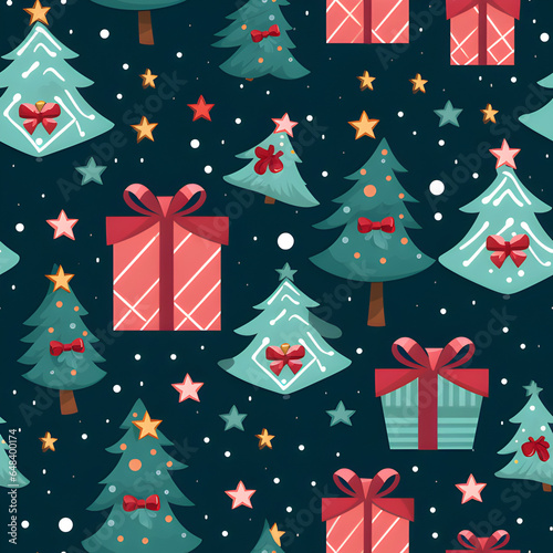 seamless pattern christmas elements,giftbox,sock,ribbon,toffy,pine,vector graphic.