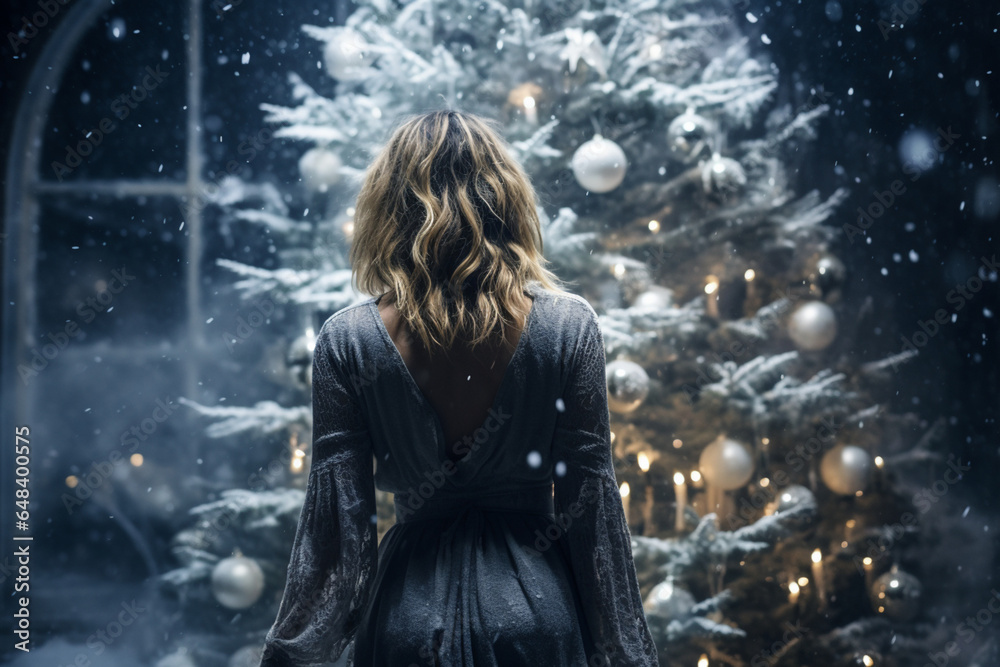 Christmas tree in the background, aesthetic look Christmas tree in the background, aesthetic look