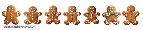 Christmas gingerbread man and woman cookies set isolated on white transparent, png