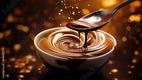 Close-Up of a Hot Chocolate Spoon Dissolving in a Mug, Releasing Rich Chocolatey Goodness