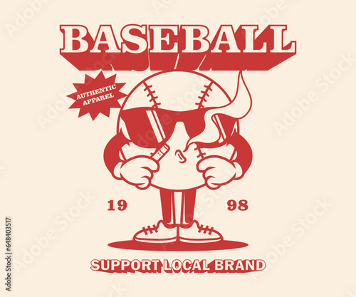 Retro poster cartoon character of baseball Graphic Design for T shirt Street Wear and Urban Style