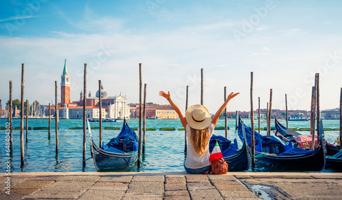 Travel, vacation,tour tourism in Italy- Venice in Italy- Gondolas, canals and old town background photo