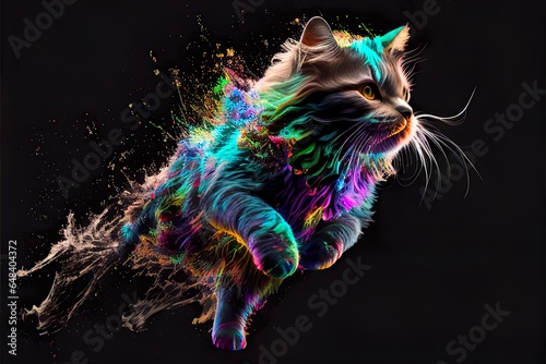 Pouncing Pursuit: The Multicolored Sprinting Cat