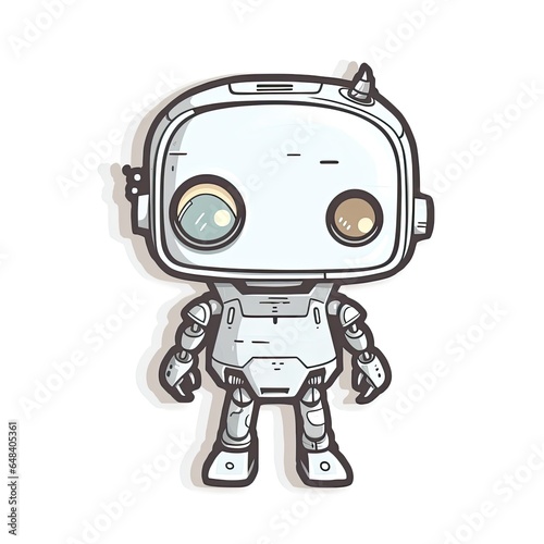 Cute Small Futuristic Kawaii Robot on a White Background, Generative AI