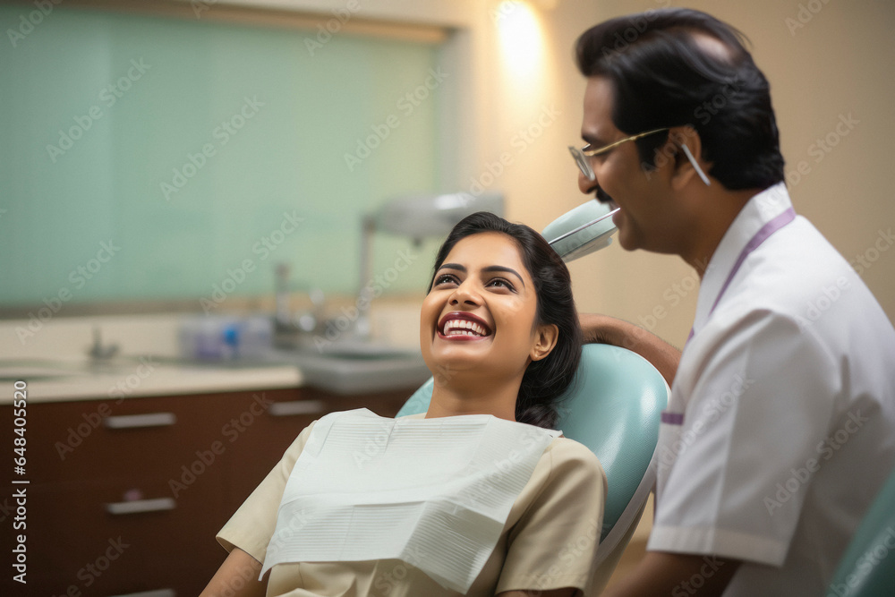 Obraz premium Dentist examining female patient teeth at hospital