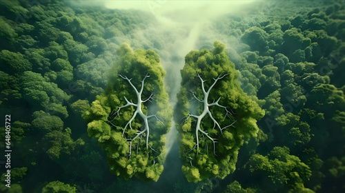 Shape of lungs in middle of forest with a view from above. Concept of nature protection  cleanliness  breathing and natural reduction of CO2