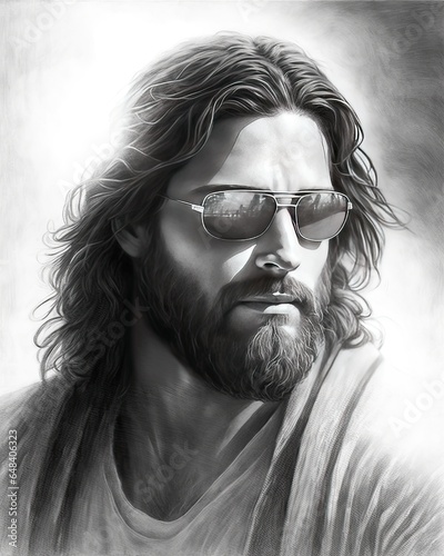 Portrait of a Cool Jesus Christ Wearing Sunglasses, Generative AI