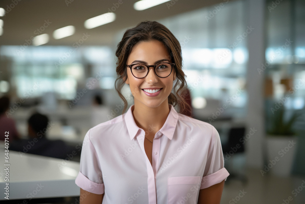 Fototapeta premium successful female corporate employee standing at office.