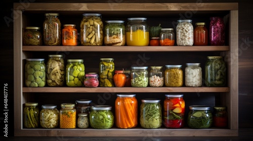 a well-appointed pantry shelf stocked with jars of pickled and preserved vegetables, a testament to culinary creativity