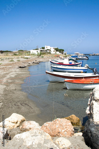 Small fishing boats by seaside in Skyros island ,Greece.