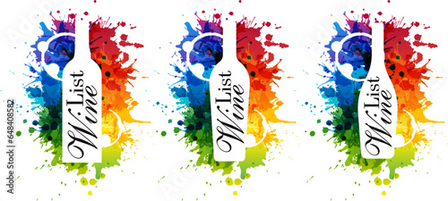 Wine design collection from rainbow paint splash elements