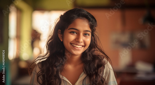 Young college girl student giving happy expression.