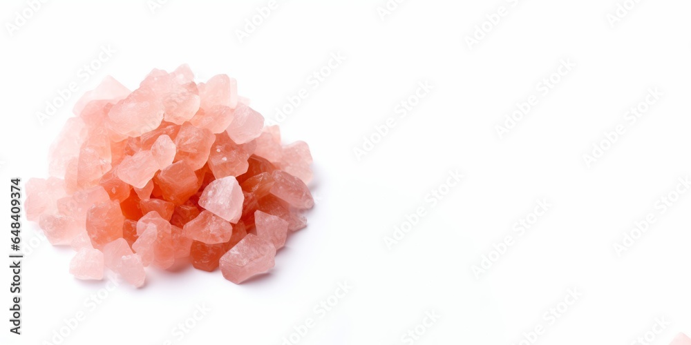Himalayan pink crystal salt isolated on white background with copy space. Generative AI image Himalayan pink crystal salt isolated on white background with copy space. Generative AI image