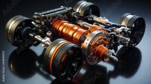 Industrial Assembly: Car Parts and Tools for Efficient Electric Motor Technology, generative AI