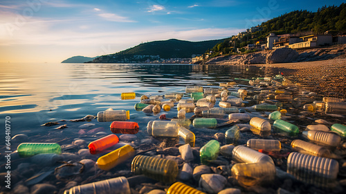 Plastic Garbage Pollution on Ocean Beaches, Bottles and Waste, Cleaning Up Our Act, Generative AI © BPawesome