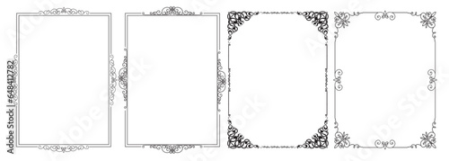 Black frames and borders. Frame with corner line art floral for picture, Vector design