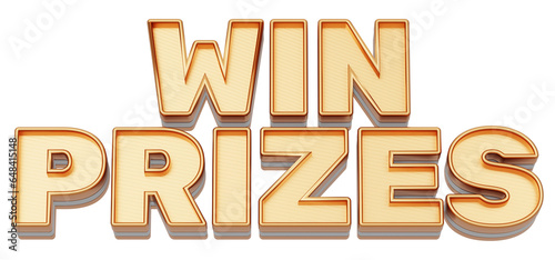 Golden 3d text. typography. 3D illustration. WIN PRIZES.