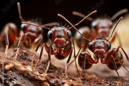 A group of red ants standing on top of a rock created with Generative AI technology
