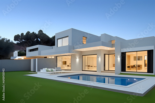 Exterior of a modern and contemporary house in the suburb. Stylish white composition © indofootage