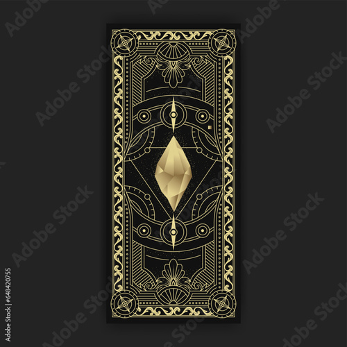 Mystical astral crystal object with a golden decorative frame