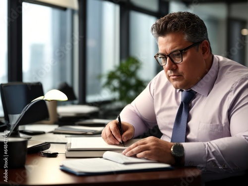 Plus Size Manager Sitting On Desk