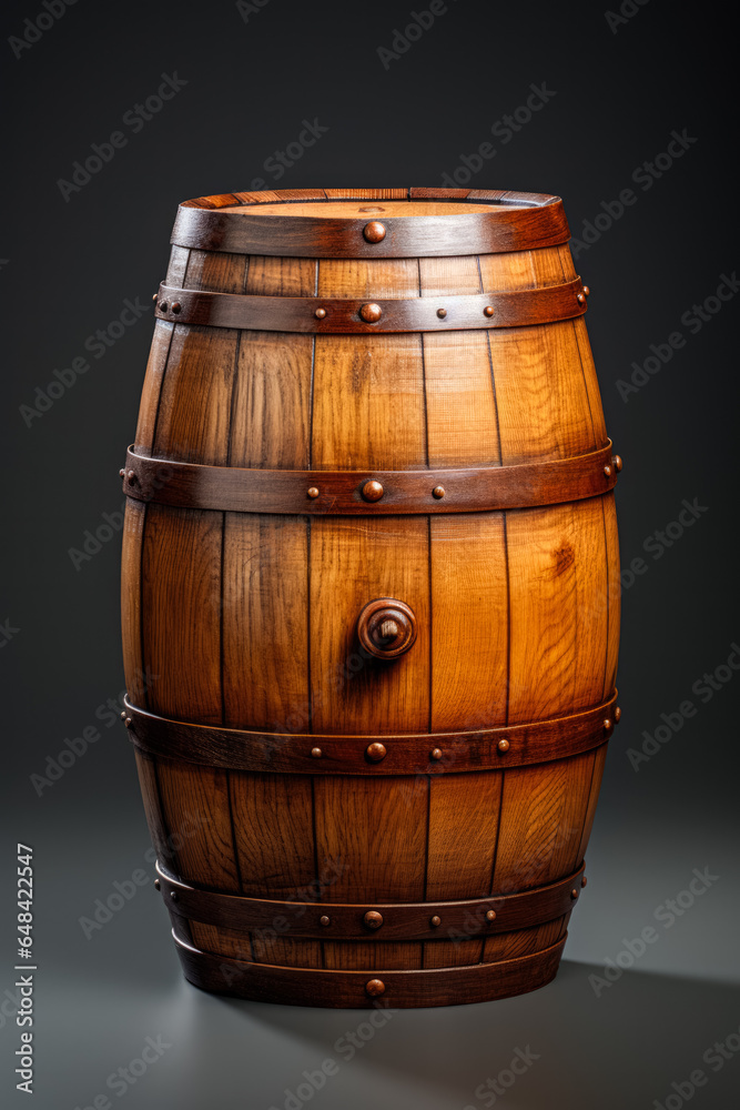 A wooden wine barrel during the aging process isolated on a gradient background 