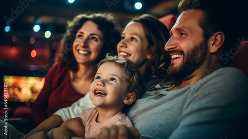 Happy family watching movie together