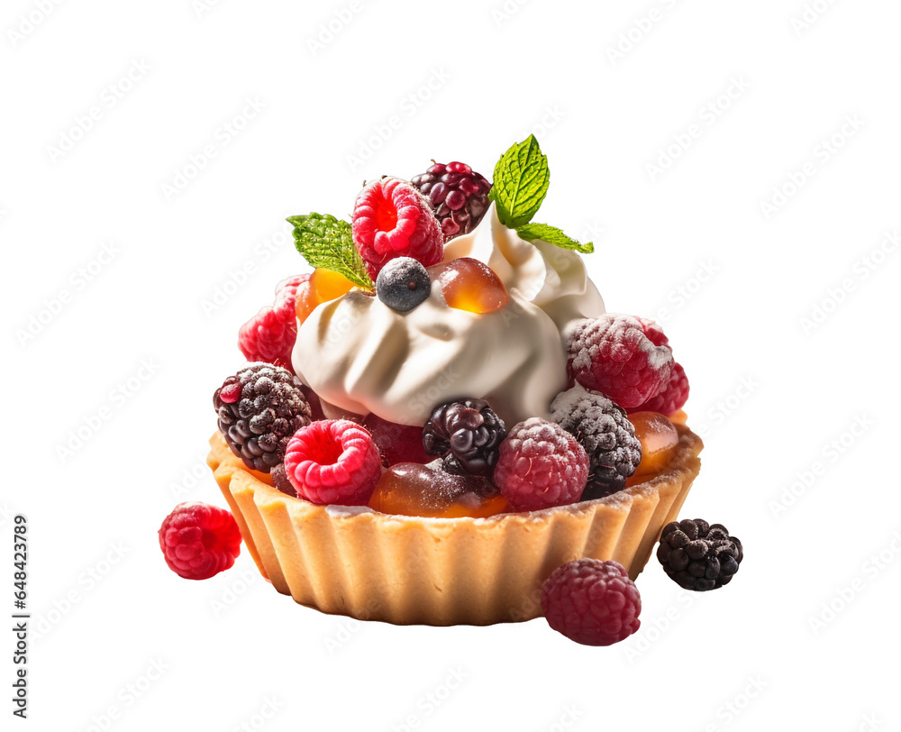 tart   dessert cake with blueberry and realistic and isolated white clear background,generative AI