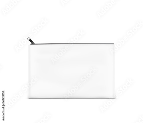White cosmetic pouch bag with zip lock mockup. Vector illustration isolated on white background. Great for your design. EPS10.