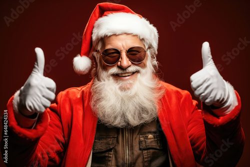 Santa Claus grandfather isolated red color background , Christmas Holiday and Happy New year