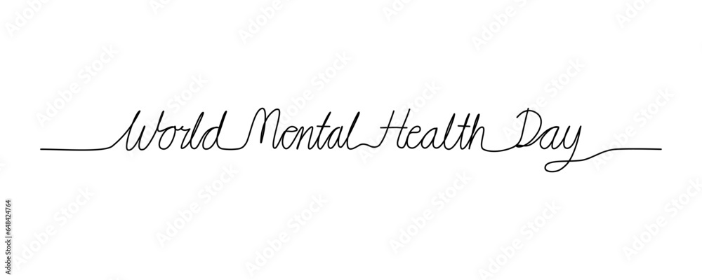 World mental health day hand lettering, continuous line art handwriting vector.