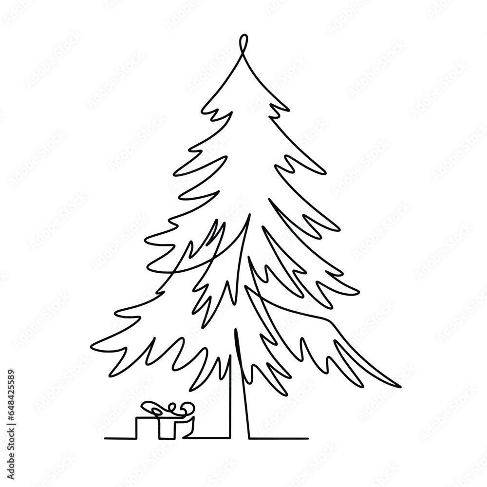 Obraz premium Vector continuous one line spruce illustration
