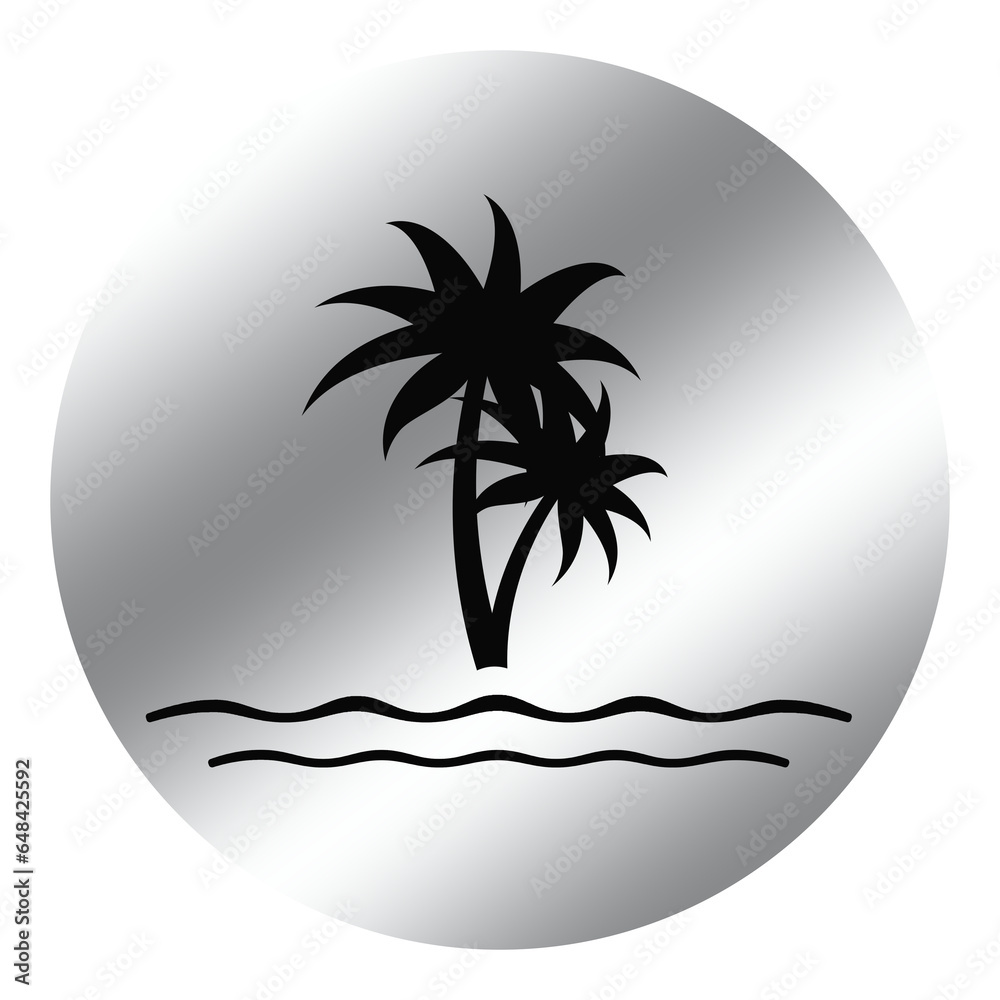 silver beach and coconut trees circle icon