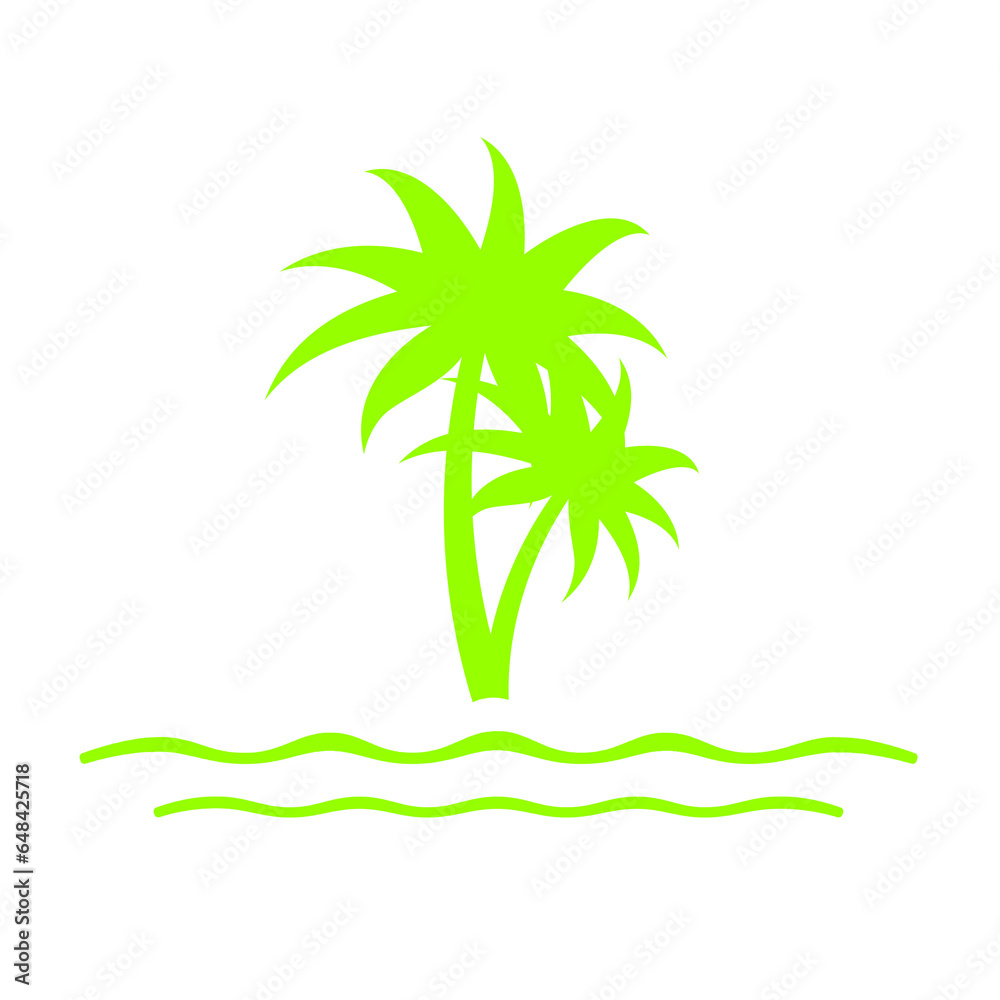 green beach and coconut trees icon