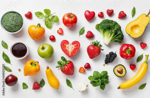 Fruits and vegetables in healthy concept in the white background