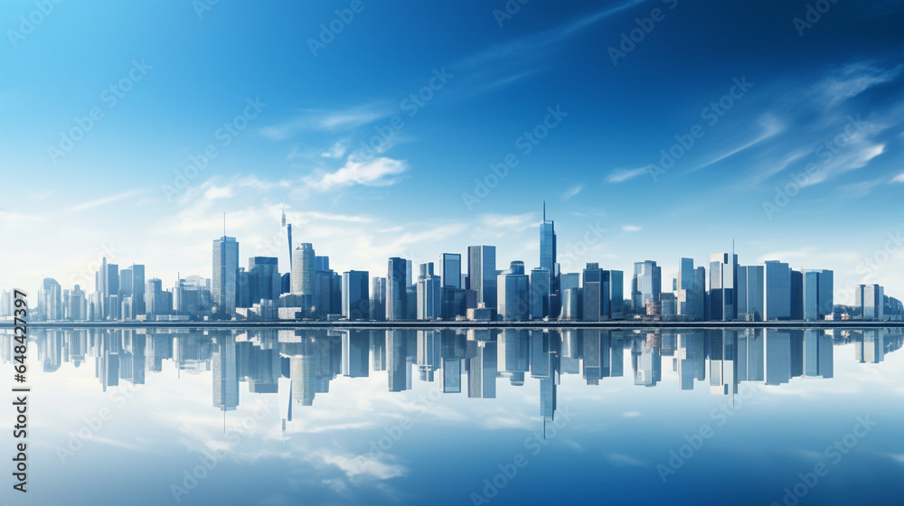 A panoramic view of a modern city skyline as a real estate background