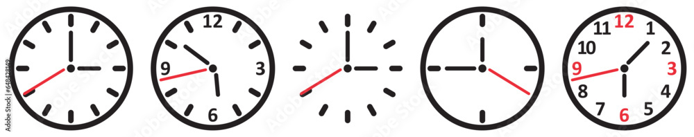 Clock icon set. Time clock icons collection. Line clocks symbol isolated on white background. vector isolated.