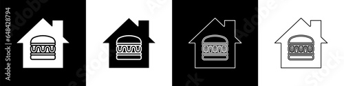 Set Online ordering and fast food delivery icon isolated on black and white background. Vector