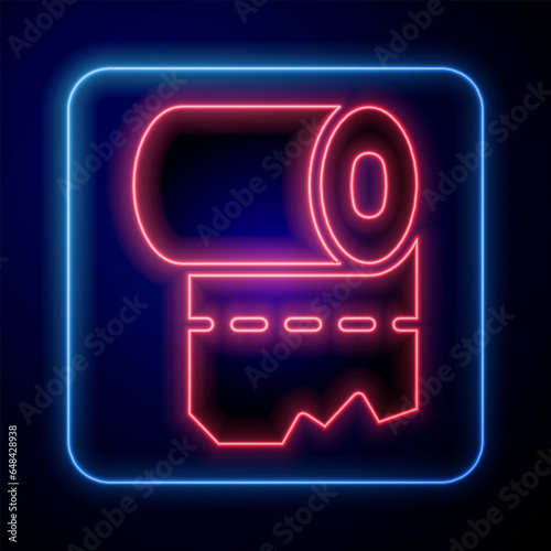 Glowing neon Toilet paper roll icon isolated on black background. Vector