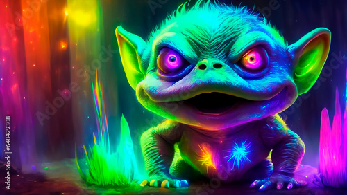 flourecent glowing troll with rainbow colors photo