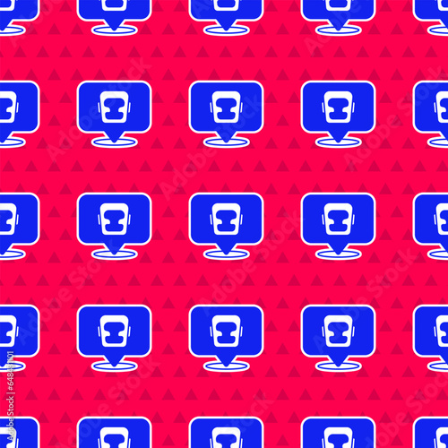 Blue Boxing helmet icon isolated seamless pattern on red background. Vector