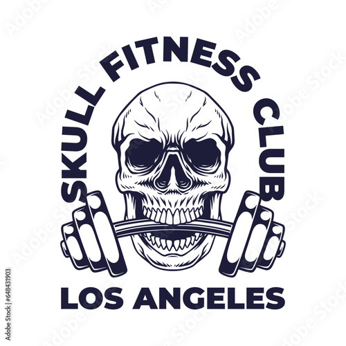 Vector of skull gym and fitness logo design. Black and white logo