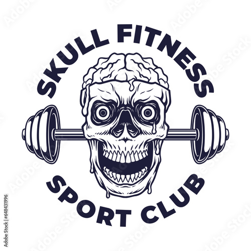 Vector of skull gym and fitness logo design. Black and white logo