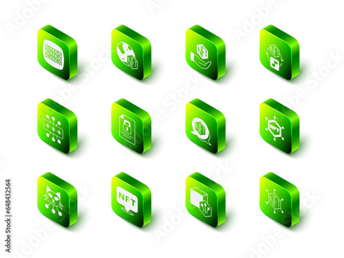 Set NFT Digital crypto art, blockchain technology, and icon. Vector