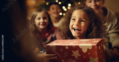 children excitedly opening Christmas presents