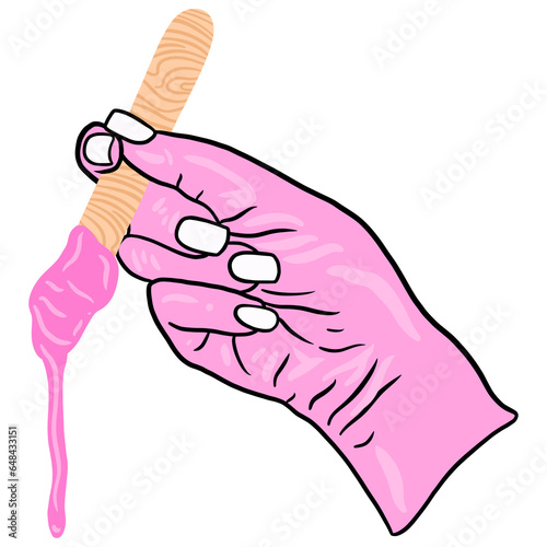 Pink Glove Holding Waxing Stick