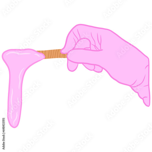 Pink Robber Glove Holding Wax Spatula