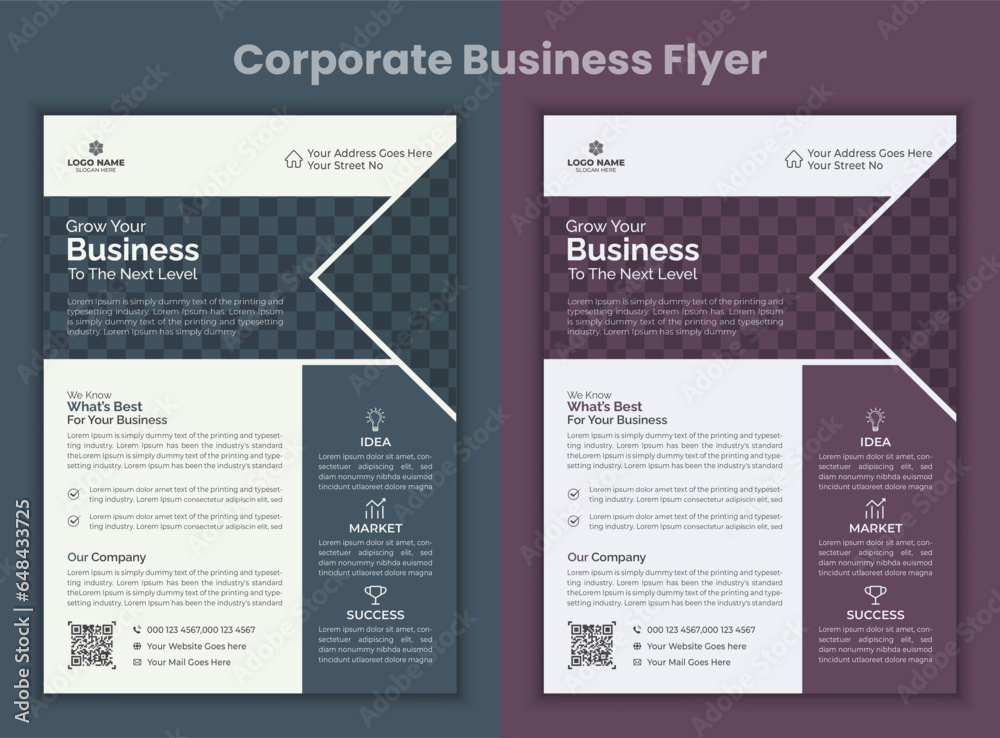 Minimal and simple vector corporate business flyer design set in 2 colors.